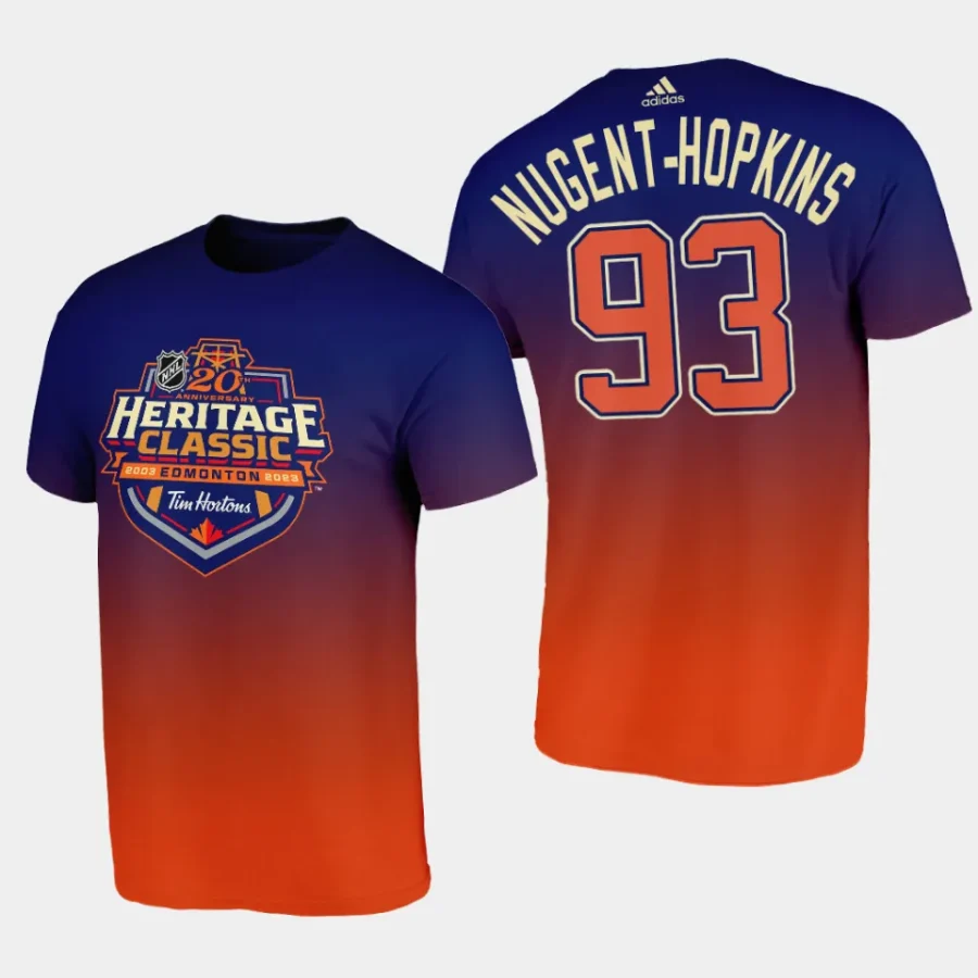 edmonton ryan nugent hopkins blue orange20th anniversary 2003 2023nhl heritage classic t shirt