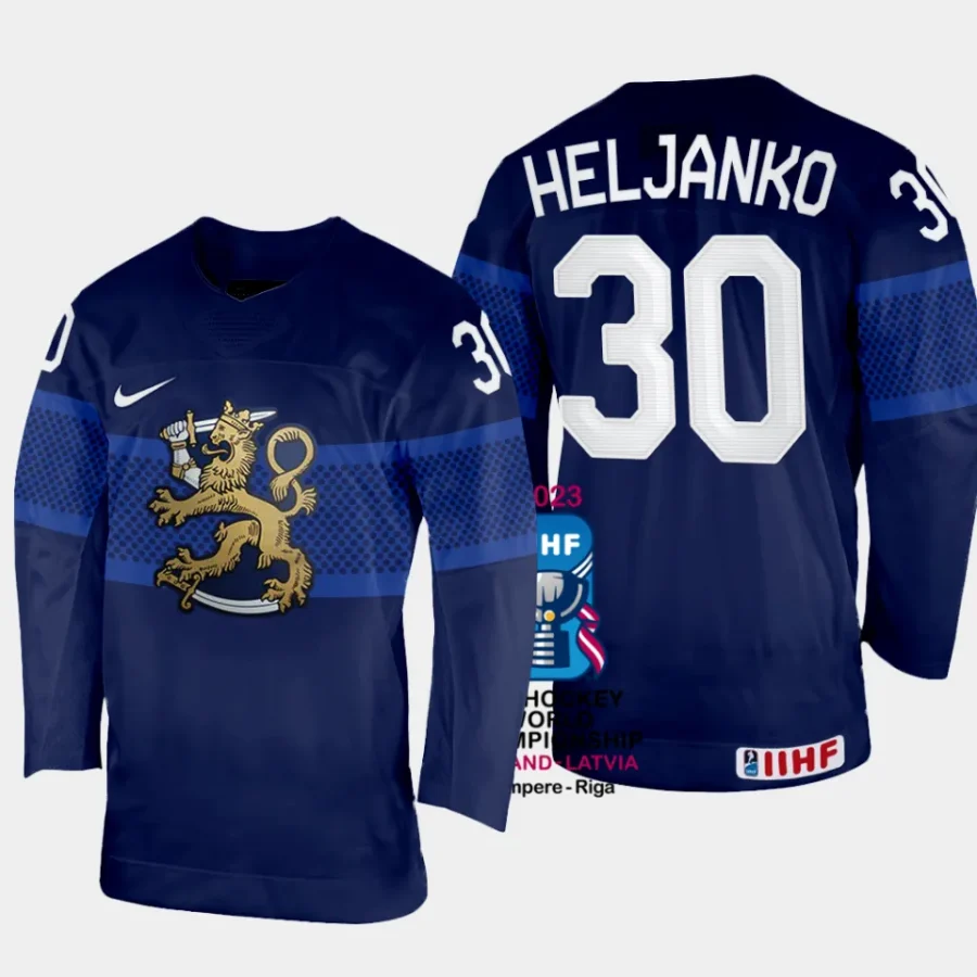 finland hockey christian heljanko 2023 iihf world championship men away jersey navy