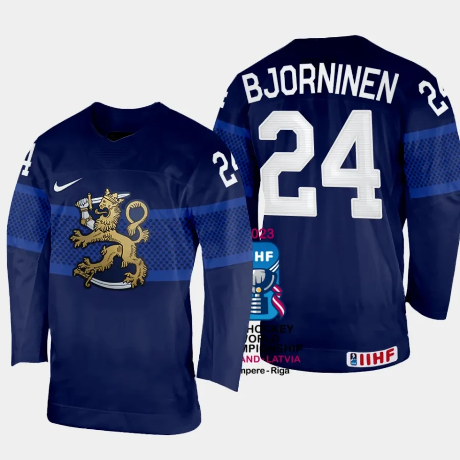 finland hockey hannes bjorninen 2023 iihf world championship men away jersey navy