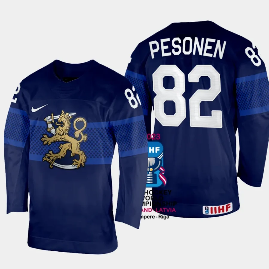 finland hockey harri pesonen 2023 iihf world championship men away jersey navy