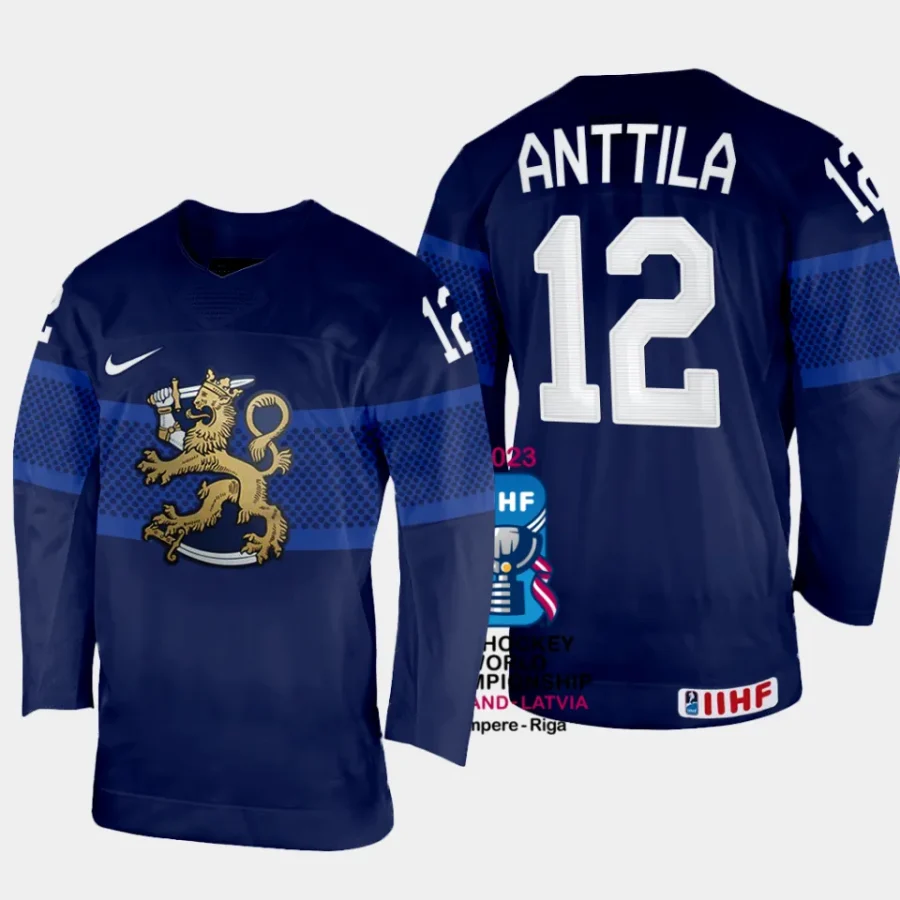 finland hockey marko anttila 2023 iihf world championship men away jersey navy