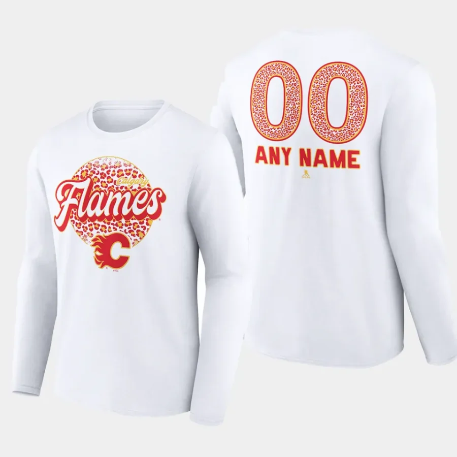 flames custom whitelong sleeve leopard print t shirt