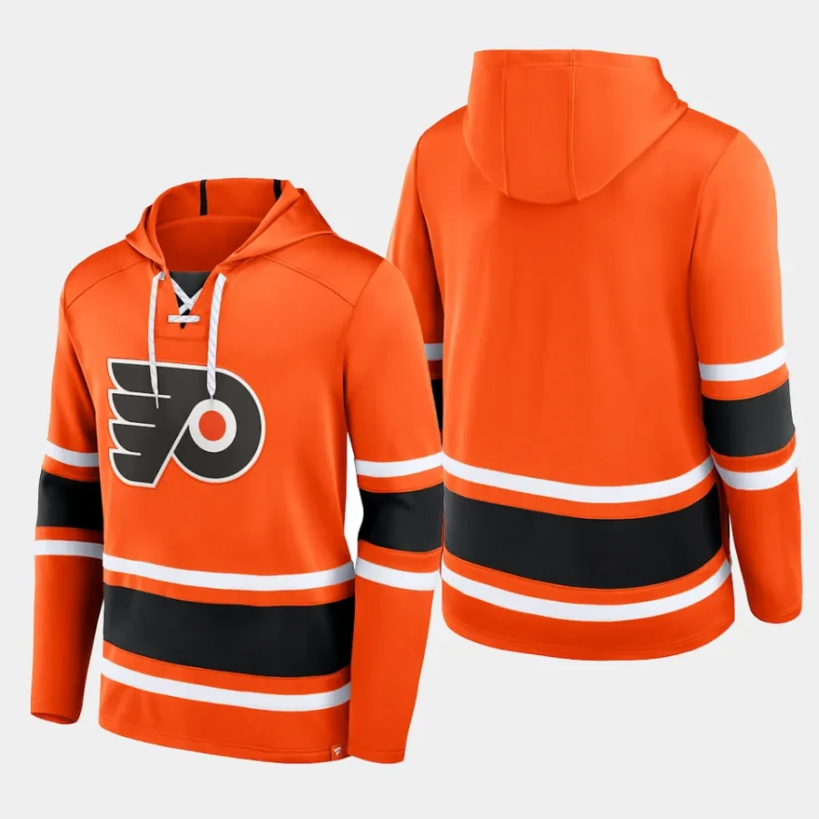 flyers men orange puck deep lace up pullover hoodie