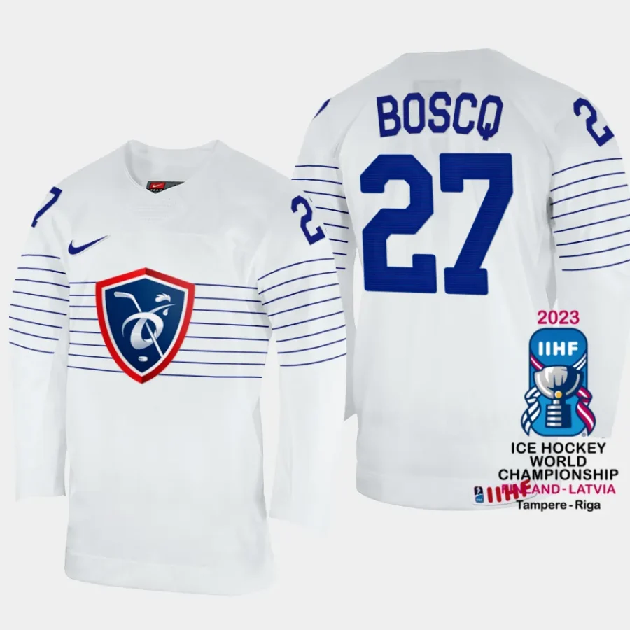 france hockey jules boscq 2023 iihf world championship men home jersey white