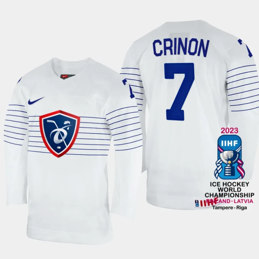 france hockey pierre crinon 2023 iihf world championship men home jersey white