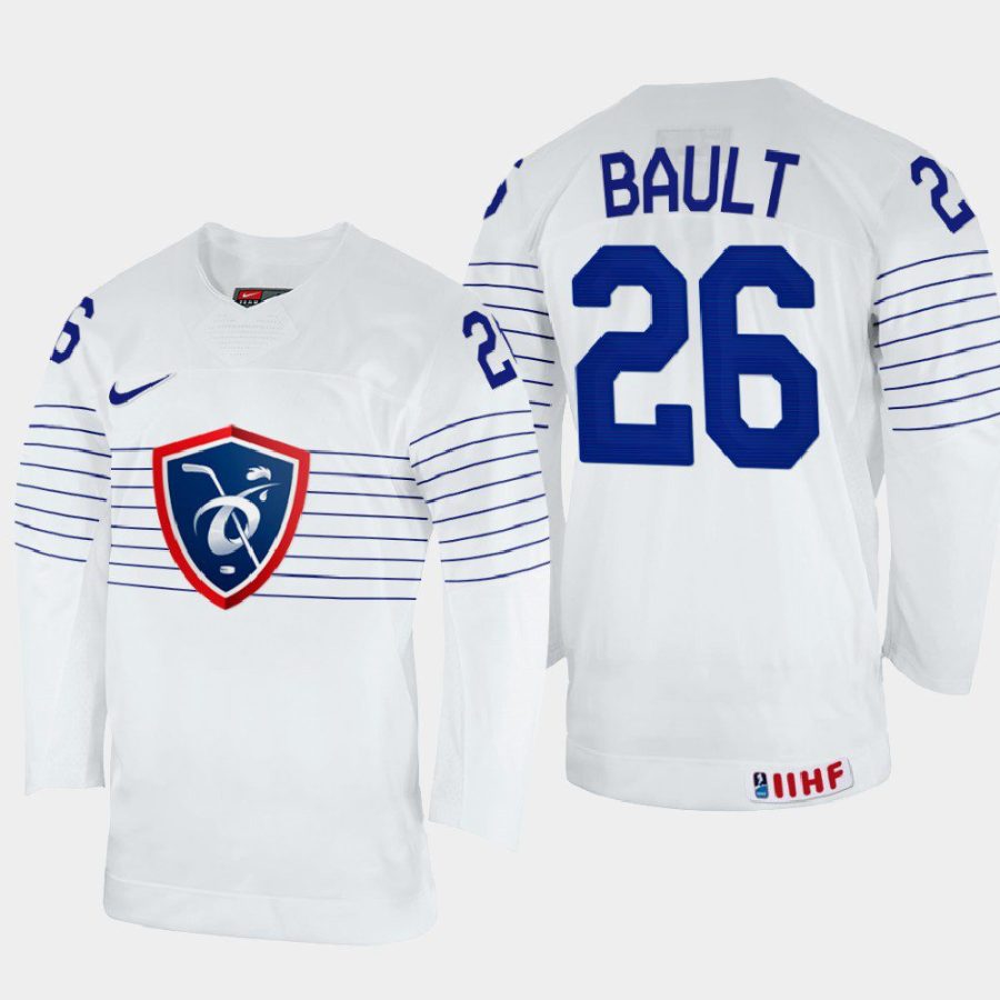 france hockey romain bault 2022 iihf world championship home jersey white