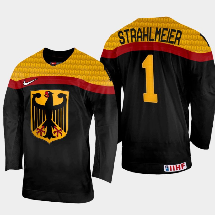 germany hockey dustin strahlmeier 2022 iihf world championship away jersey black