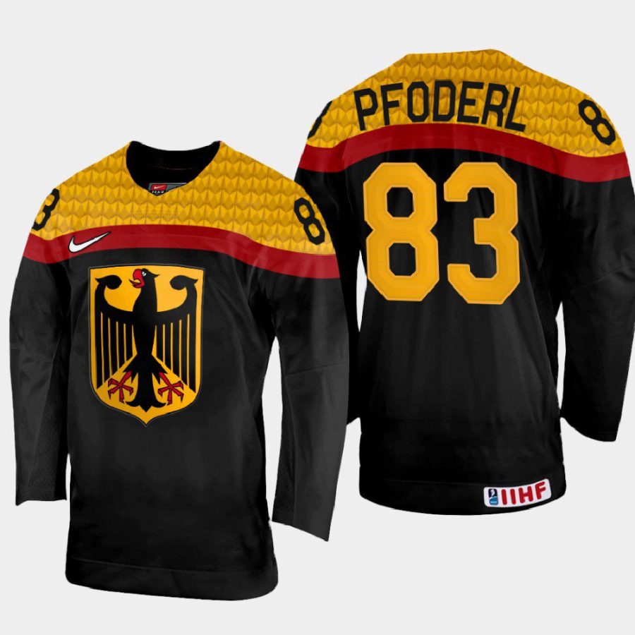 germany hockey leonhard pfoderl 2022 iihf world championship away jersey black