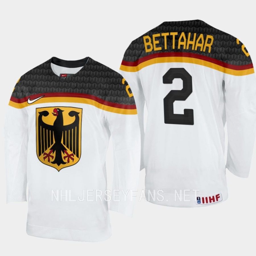 germany rayan bettahar 2023 iihf world junior championship home jersey white