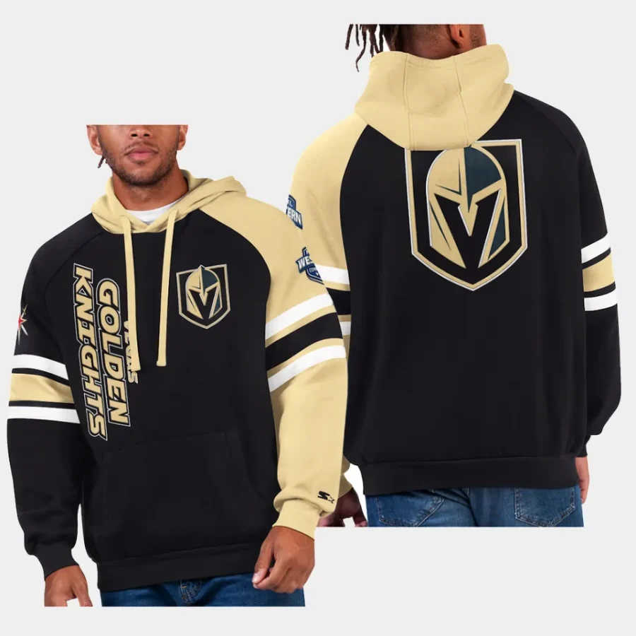 golden knights black gold gauntlet starter raglan pullover hoodie