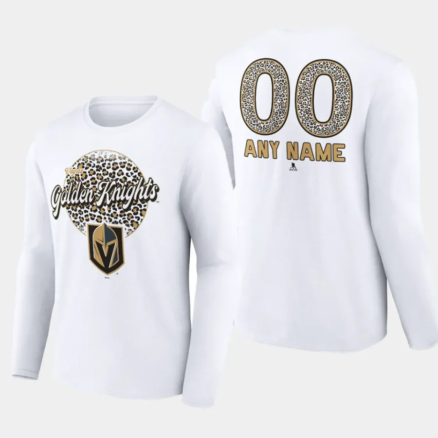 golden knights custom whitelong sleeve leopard print t shirt