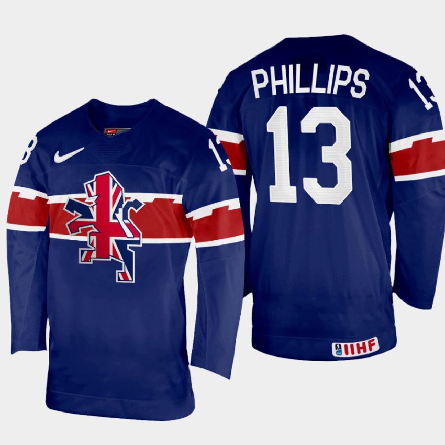 great britain hockey david phillips 2022 iihf world championship away jersey navy