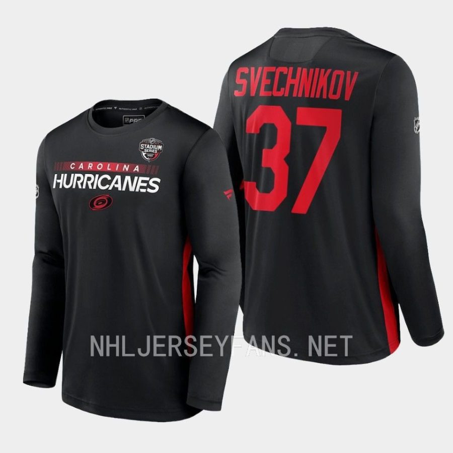 hurricanes andrei svechnikov black authentic pro 2023 nhl stadium series t shirt