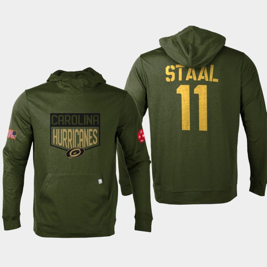 hurricanes jordan staal olive 2022 salute to service levelwear hoodie