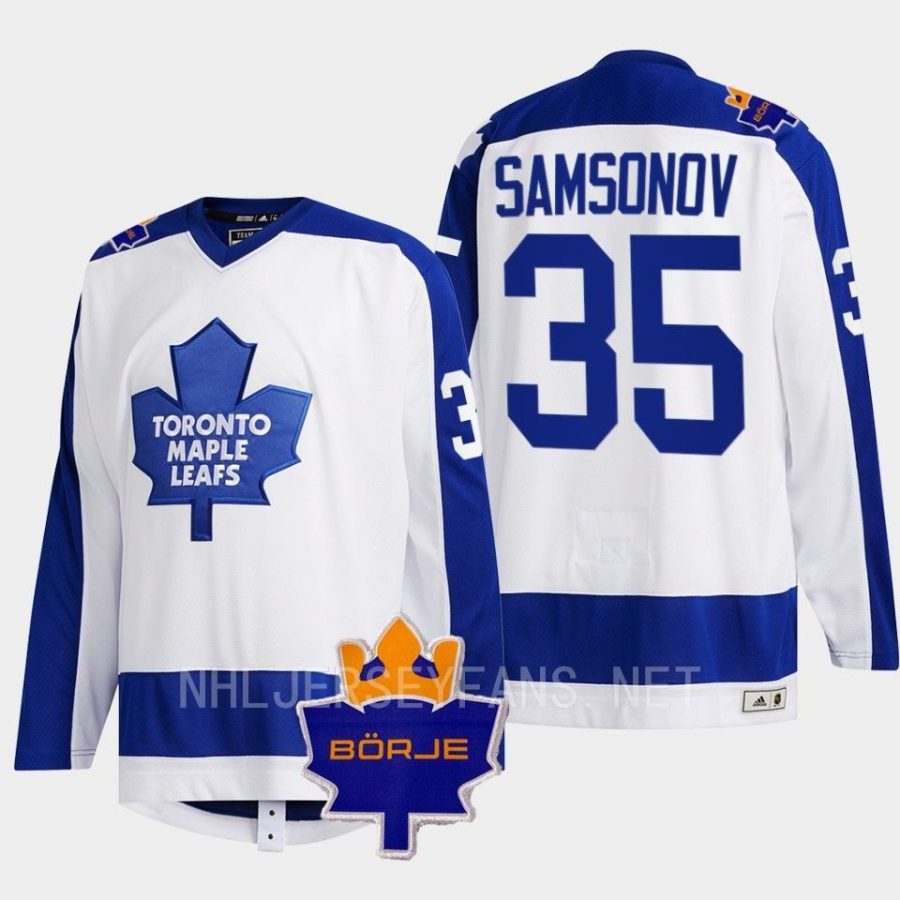 ilya samsonov maple leafs white memorial borje patch classic jersey