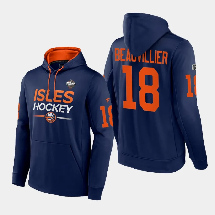 islanders anthony beauvillier navy 2024 nhl stadium series authentic pro pullover hoodie