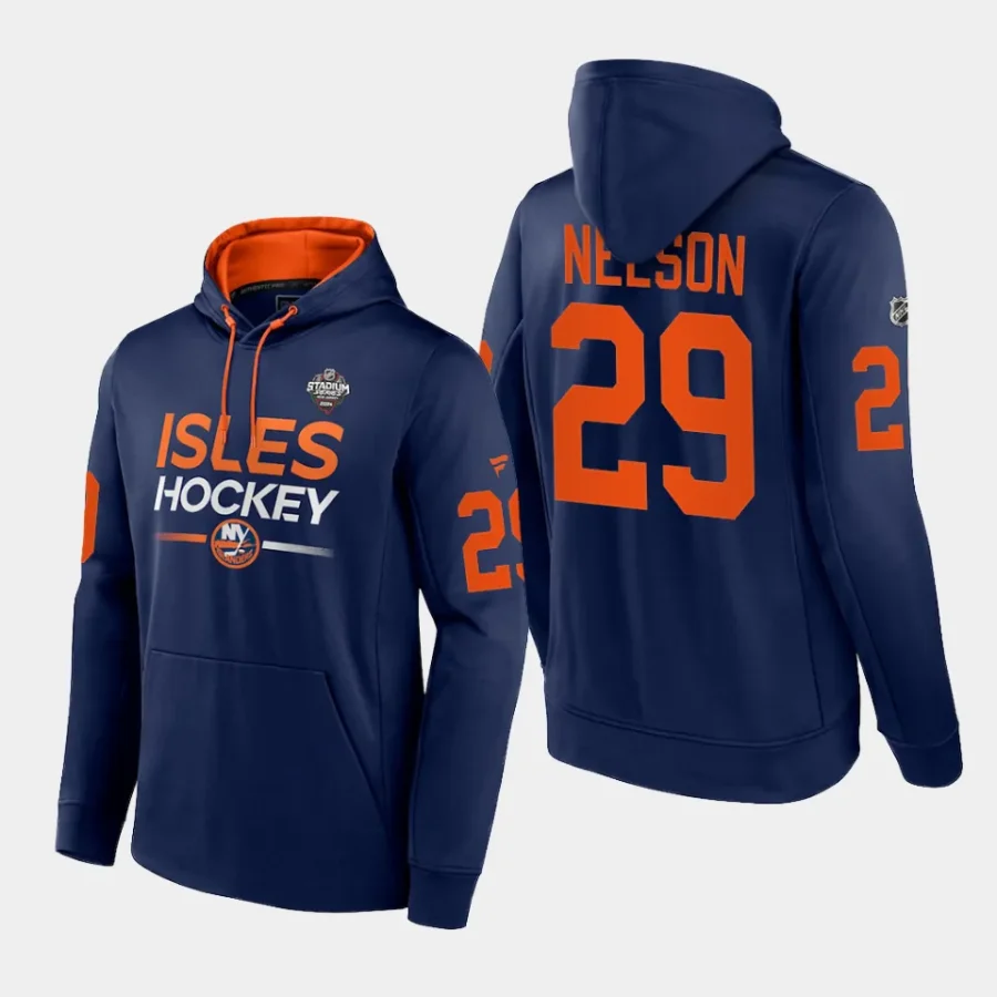 islanders brock nelson navy 2024 nhl stadium series authentic pro pullover hoodie