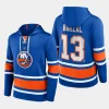 islanders mathew barzal royal name number lace up pullover hoodie