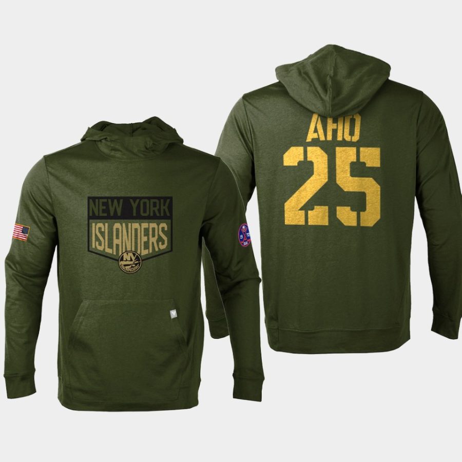 islanders sebastian aho olive 2022 salute to service levelwear pullover hoodie