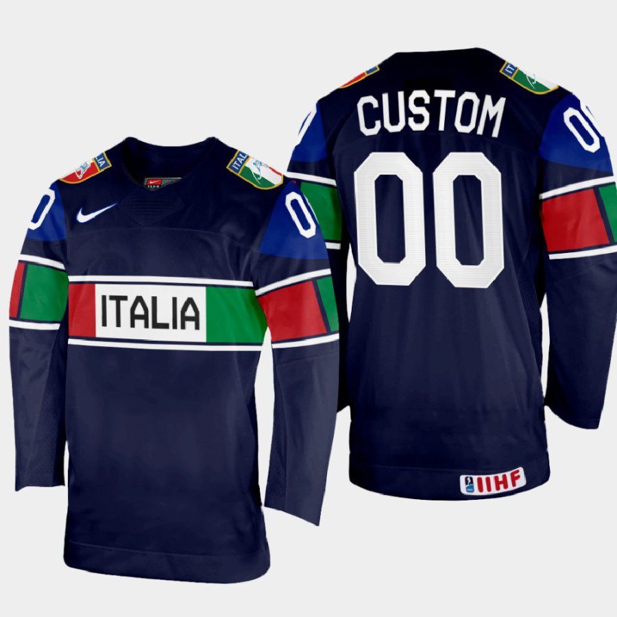 italy hockey custom 2022 iihf world championship away jersey navy