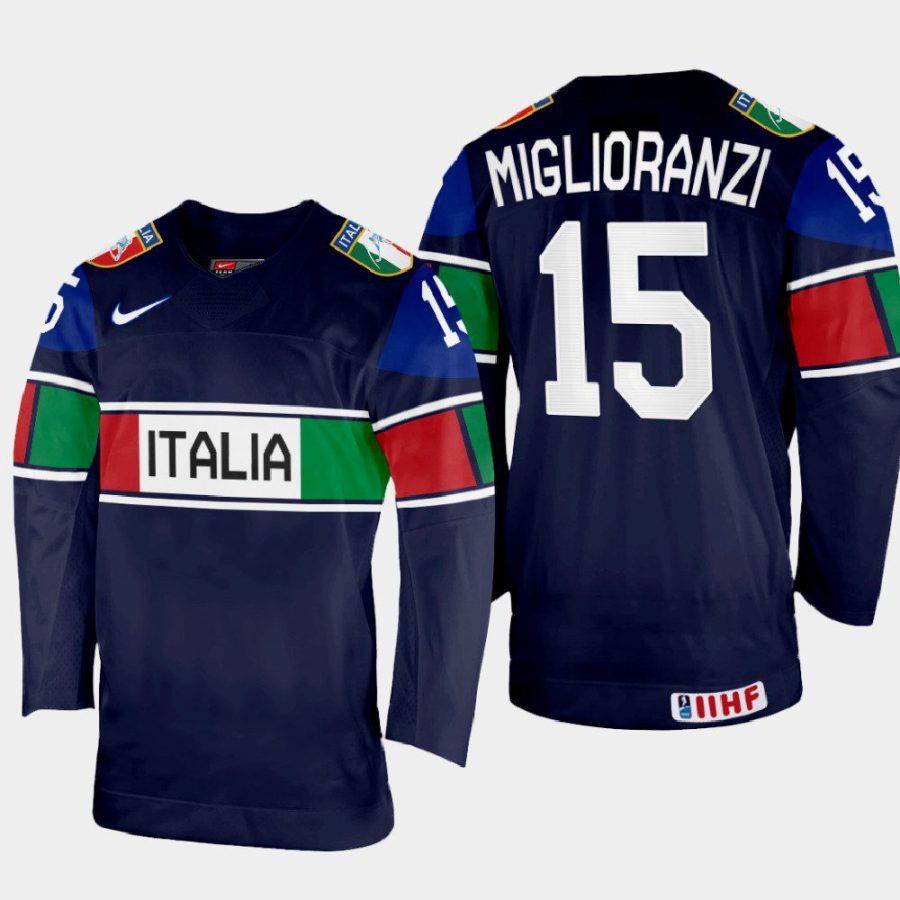 italy hockey enrico miglioranzi 2022 iihf world championship away jersey navy