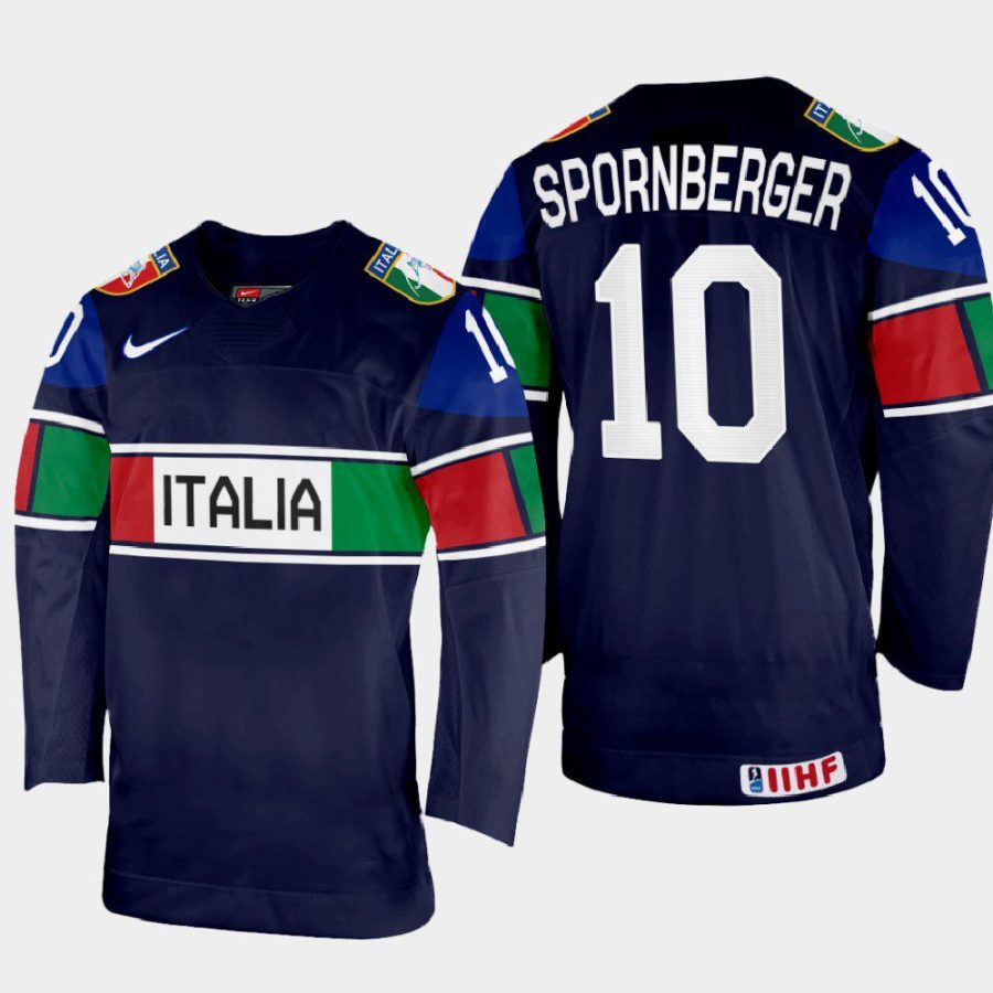 italy hockey peter spornberger 2022 iihf world championship away jersey navy