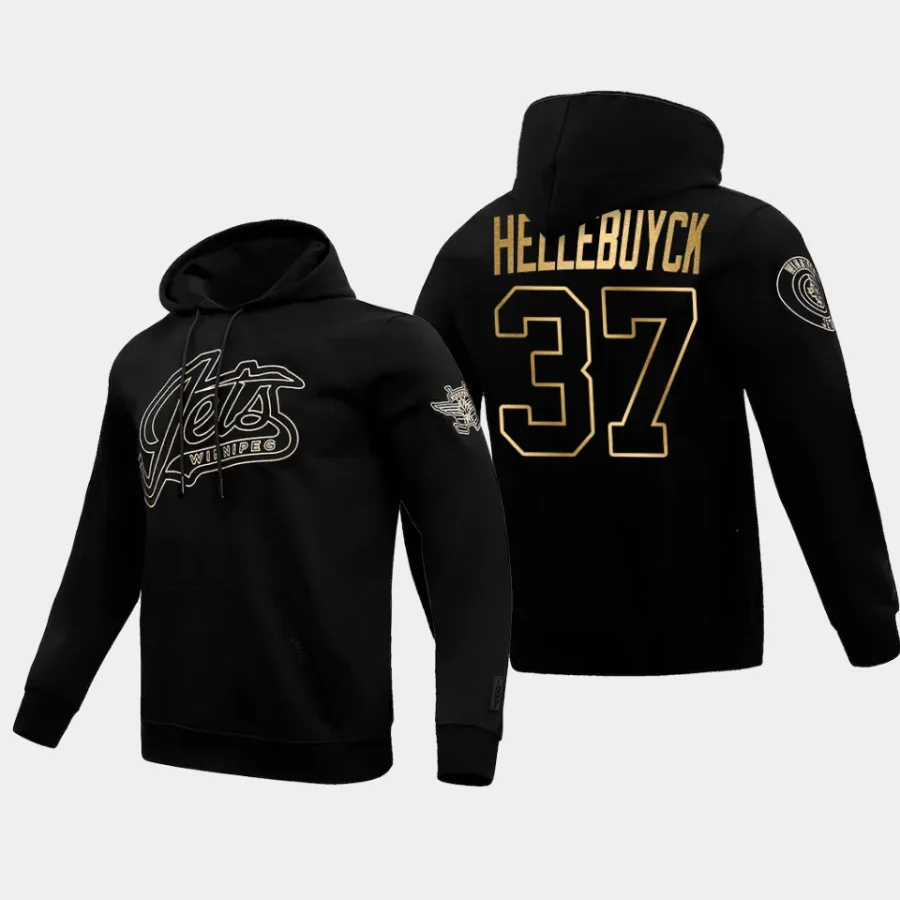 jets connor hellebuyck black gold pullover hoodie