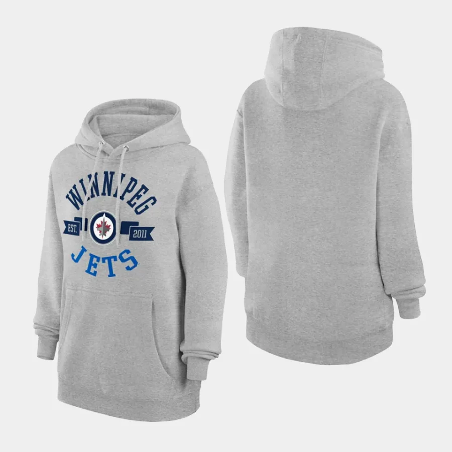 jets women heather gray city graphic fleece pullover hoodie