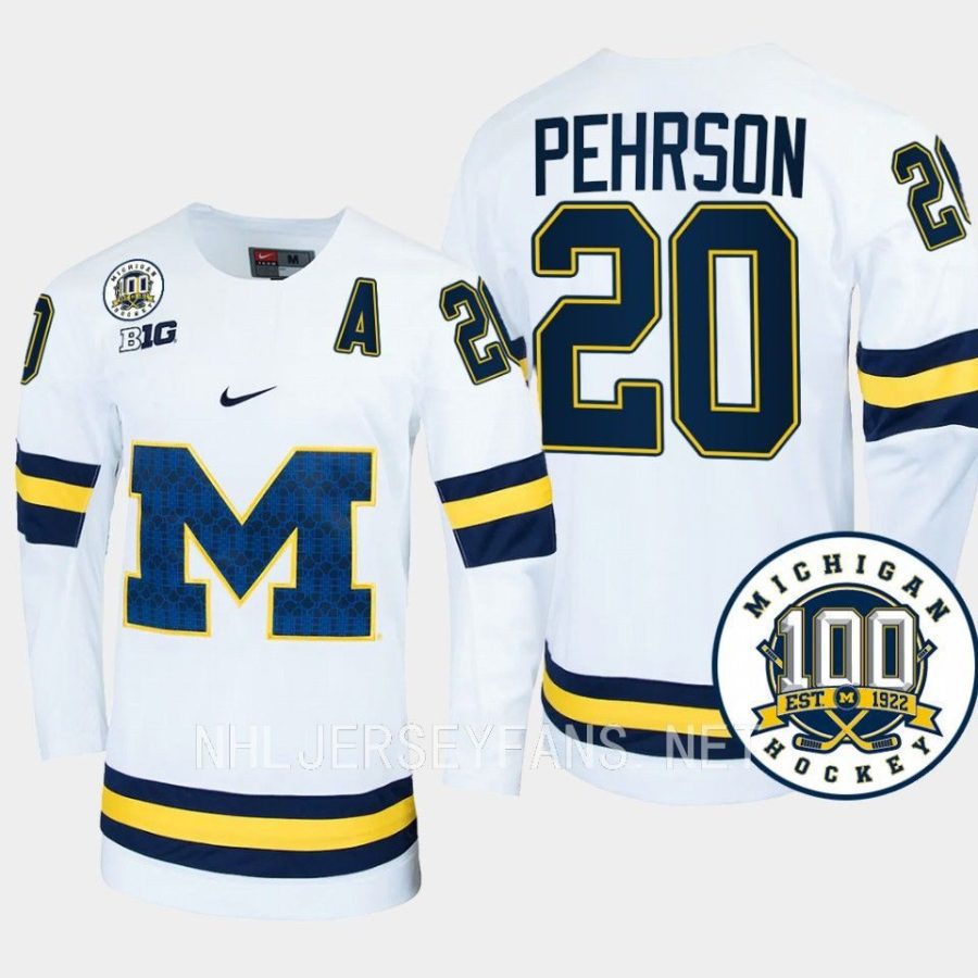 keaton pehrson michigan wolverines white 100th anniversary hockey jersey