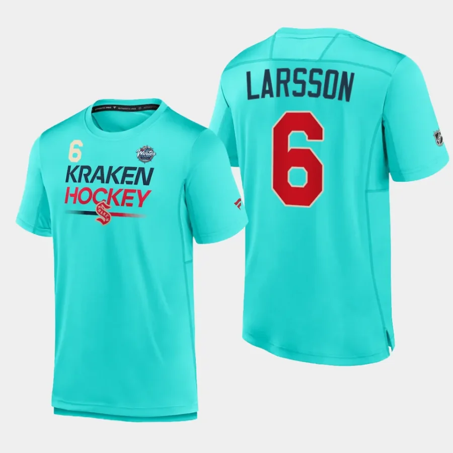 kraken adam larsson light blue authentic pro tech 2024 winter classic t shirt