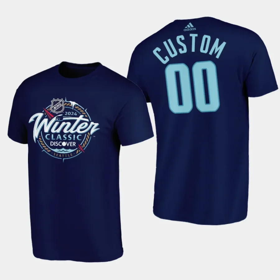 kraken custom blue 2024 nhl winter classic primary logo t shirt