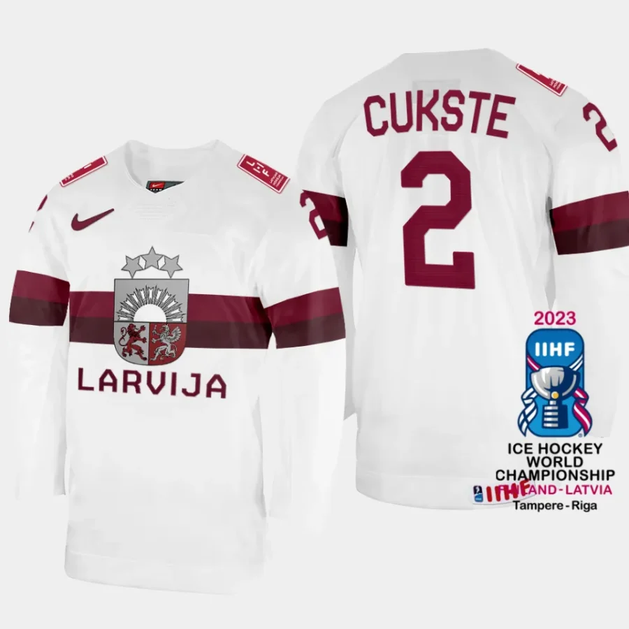 latvia hockey karlis cukste 2023 iihf world championship home jersey white