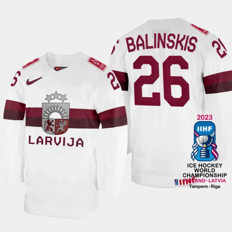 latvia hockey uvis balinskis 2023 iihf world championship home jersey white