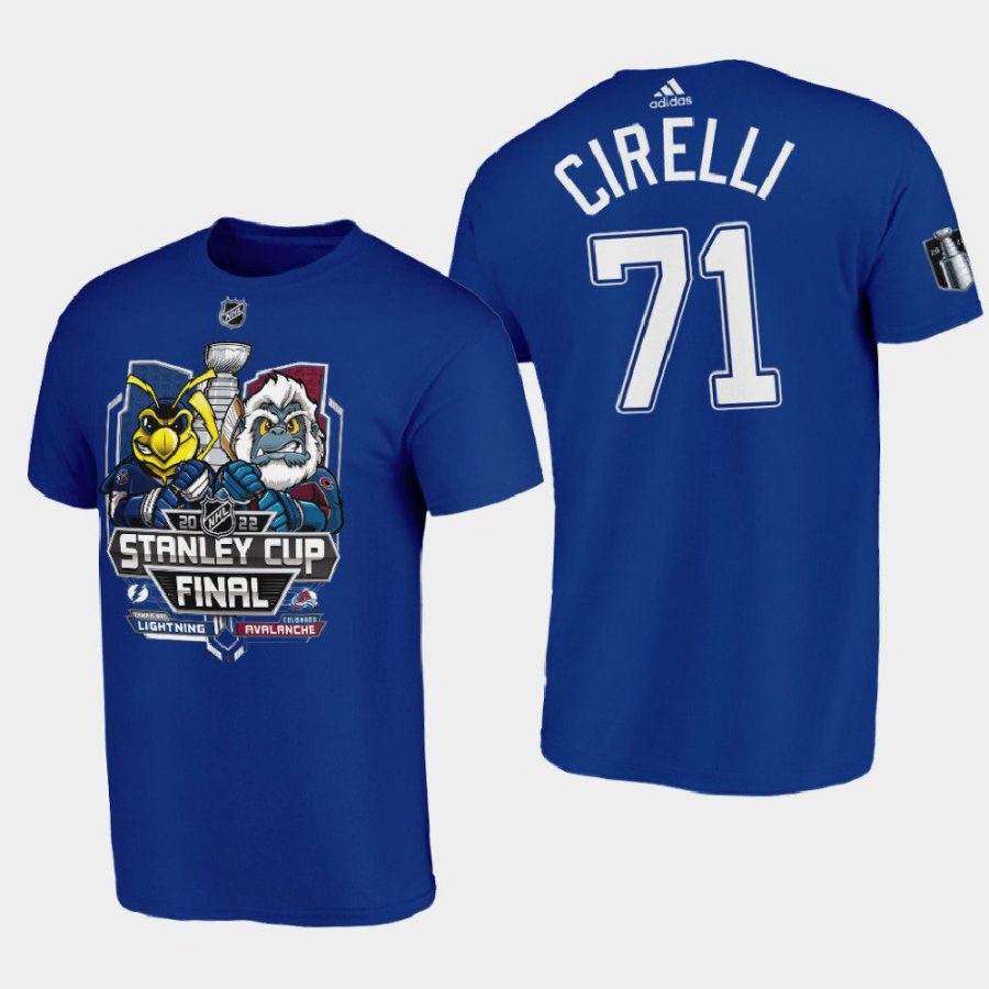 lightning anthony cirelli blue 2022 stanley cup final matchup mascot tee