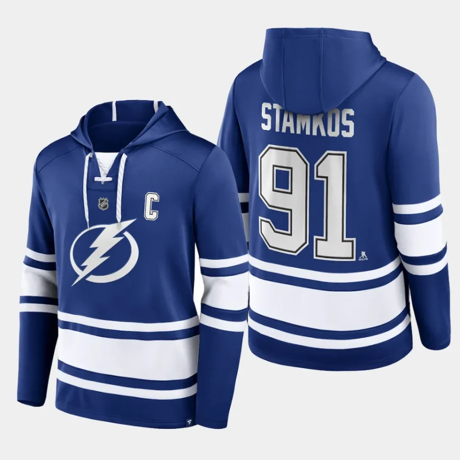 lightning steven stamkos blue name number lace up pullover hoodie