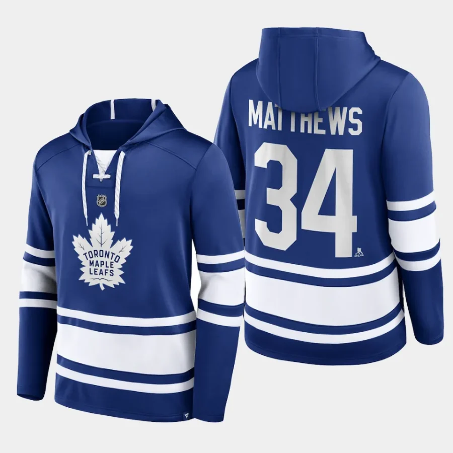 maple leafs auston matthews blue name number lace up pullover hoodie