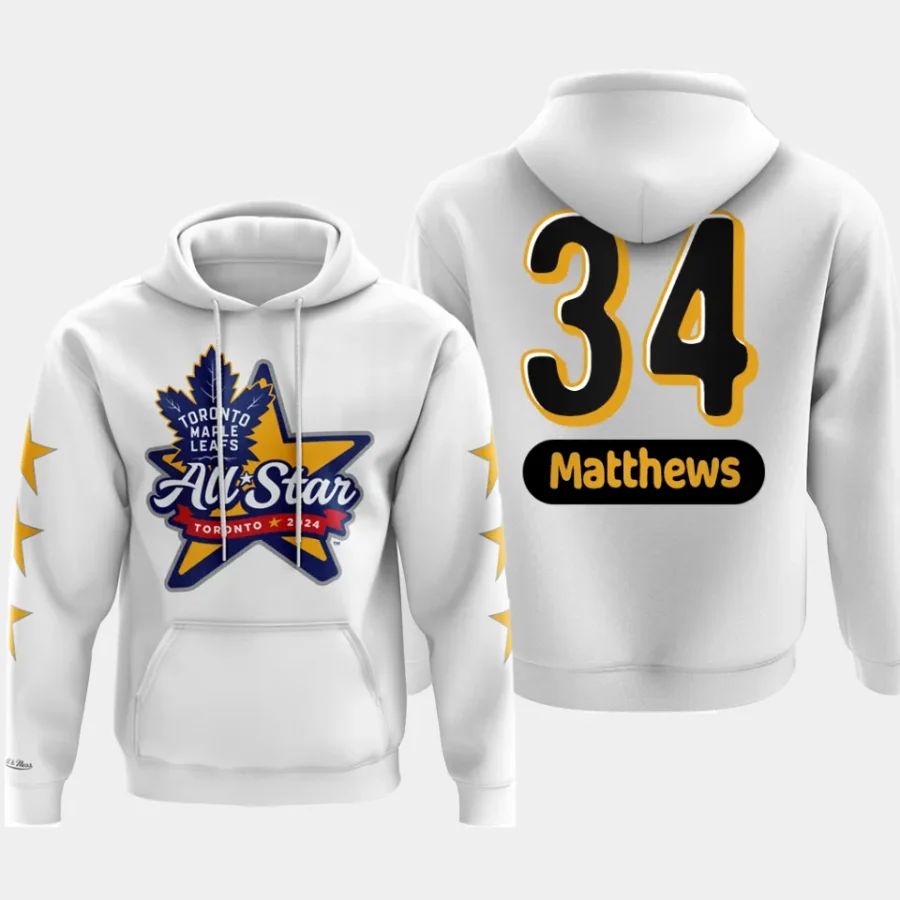 maple leafs auston matthews white 2024 nhl all star stars sleeves mitchell ness hoodie