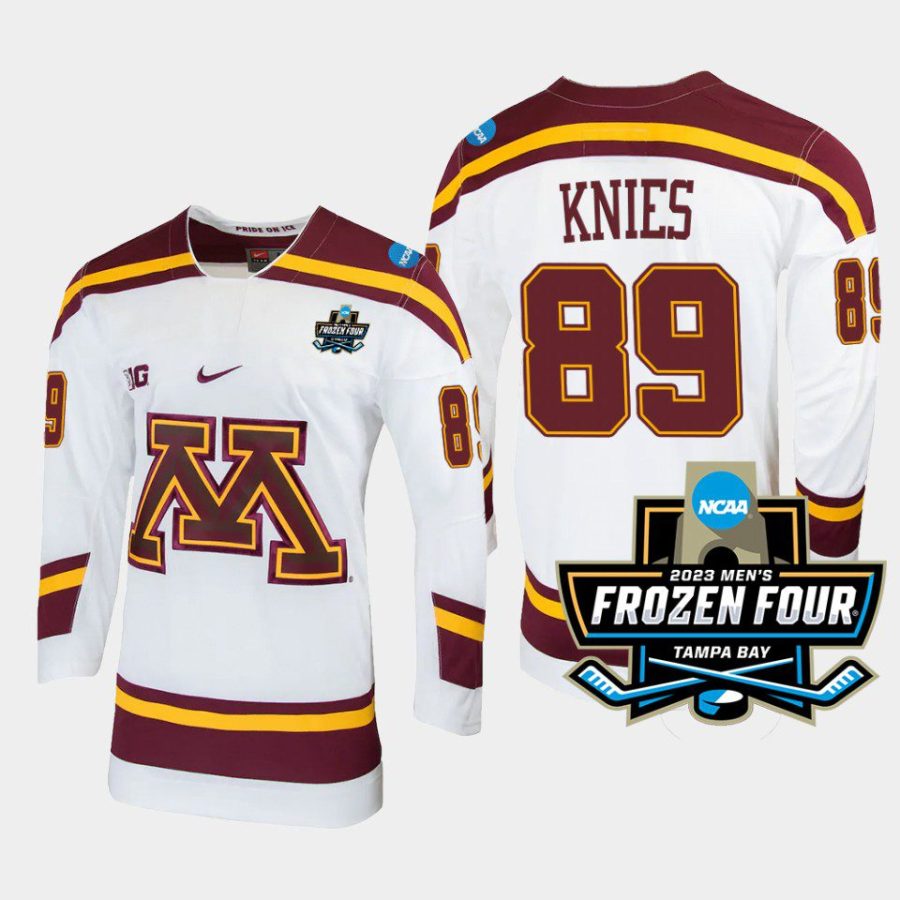 matthew knies minnesota golden gophers white 2023 ncaa national championship ice hockey jersey