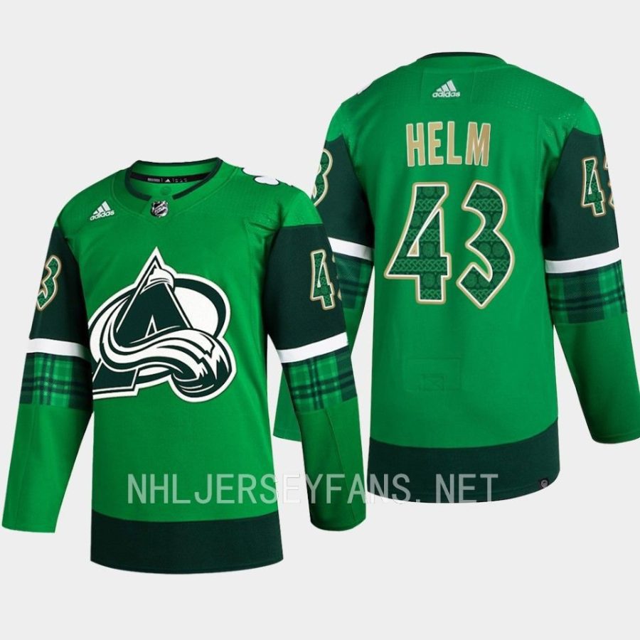 men avalanche darren helm 2023 st. patricks day primegreen authentic jersey green