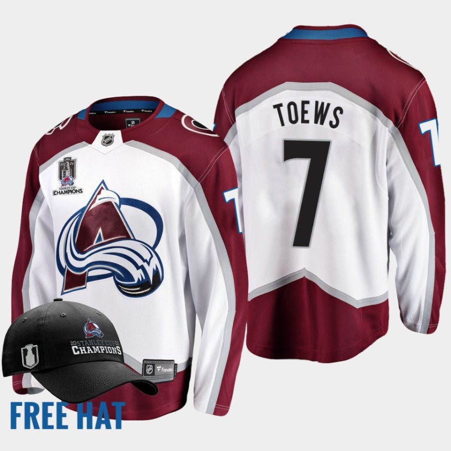 men avalanche devon toews free hat 2022 stanley cup champions white jersey