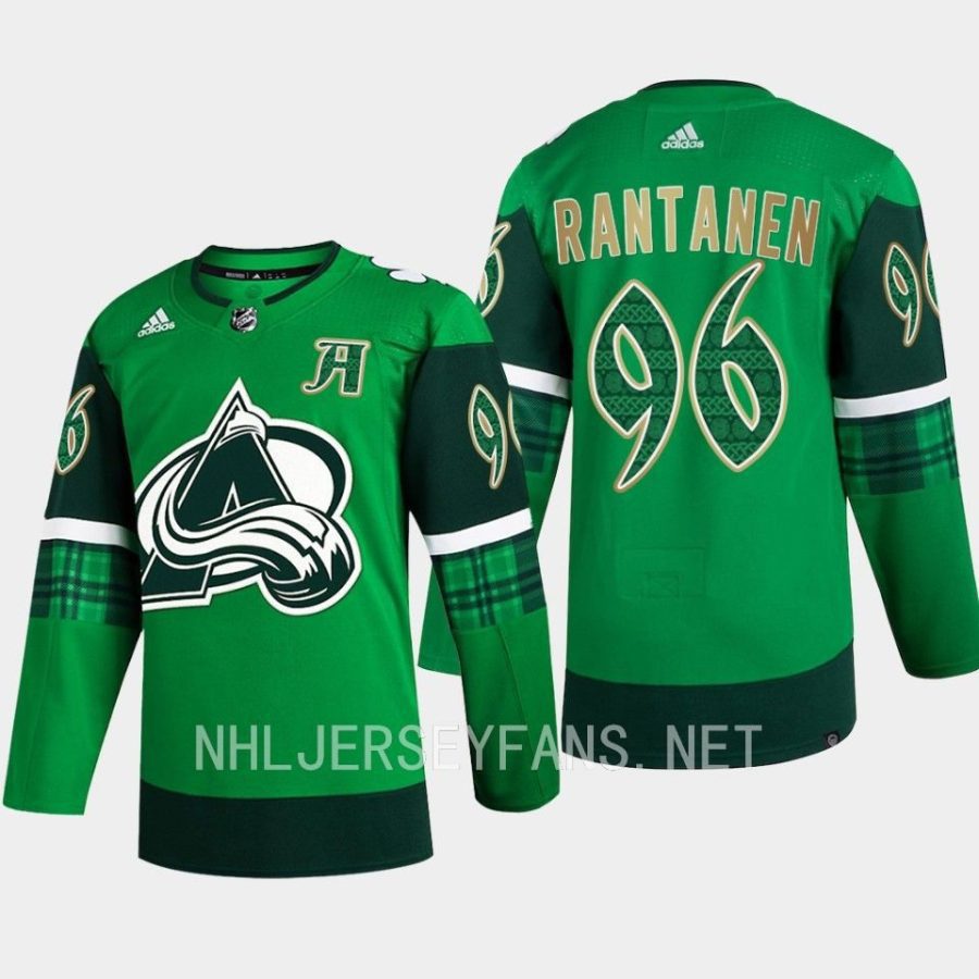 men avalanche mikko rantanen 2023 st. patricks day primegreen authentic jersey green