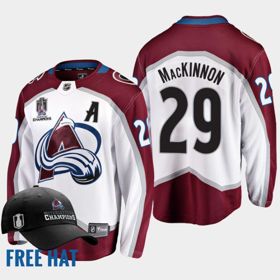 men avalanche nathan mackinnon free hat 2022 stanley cup champions white jersey