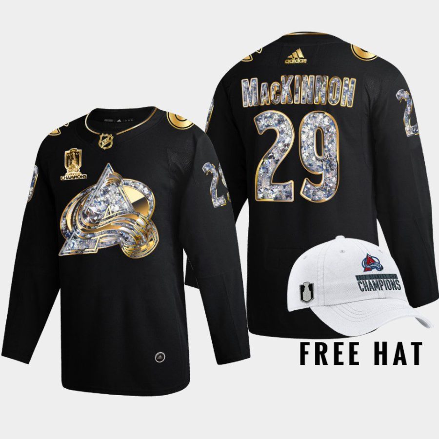 men avalanche nathan mackinnon golden diamond 2022 stanley cup champs black jersey