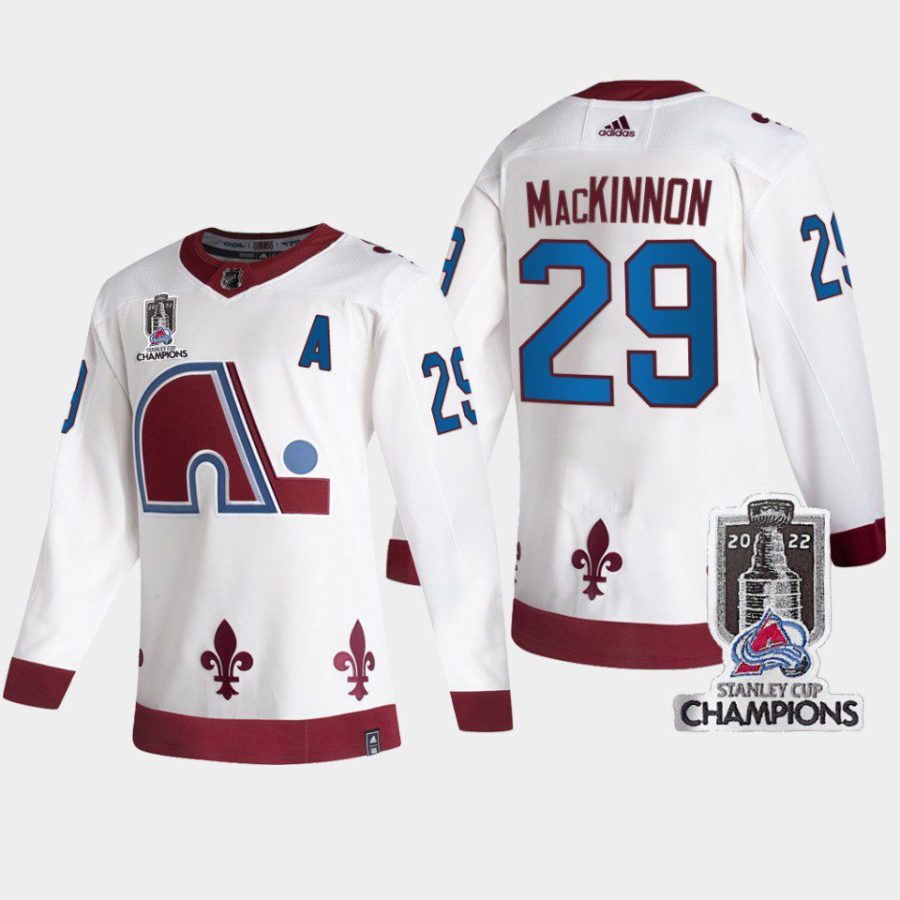 men avalanche nathan mackinnon men reverse retro 2022 stanley cup champs white jersey