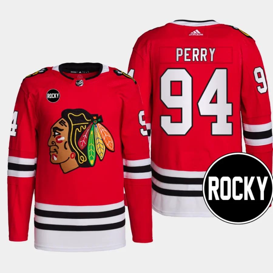 men blackhawks corey perry 2023 24 rocky patch authentic home primegreen red jersey