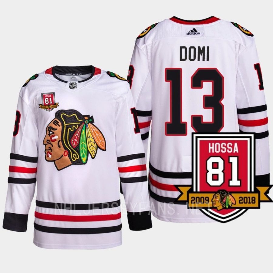 men blackhawks max domi authentic retirement 81hossa patch white jersey