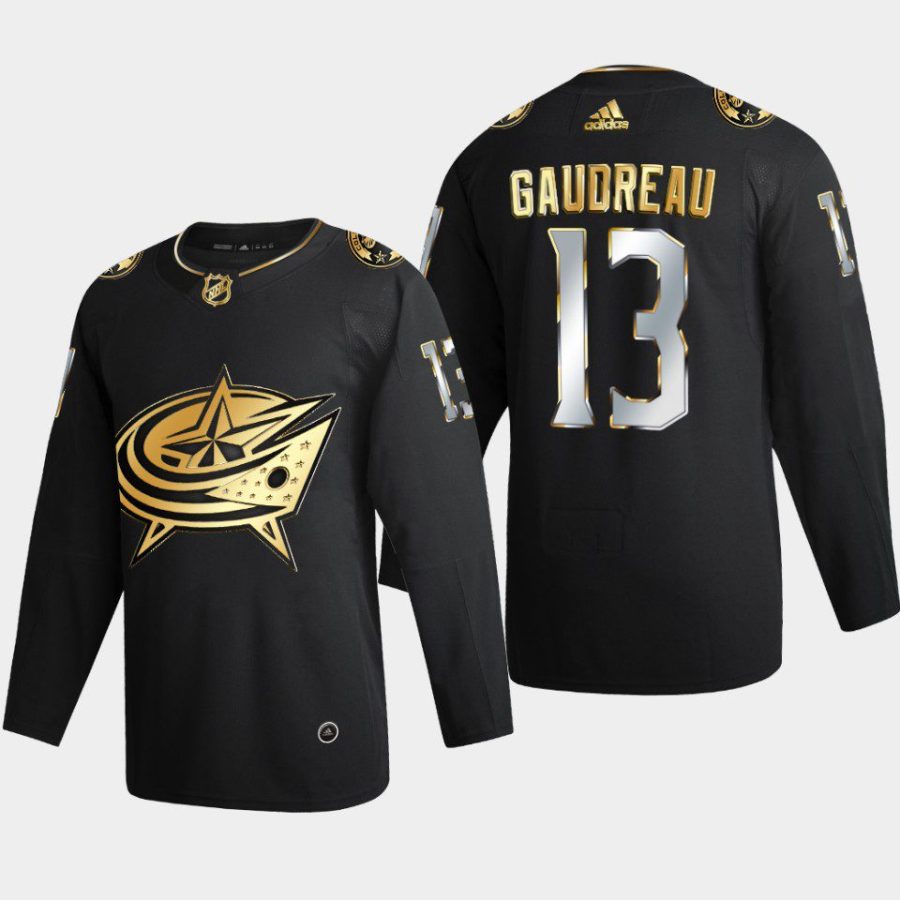 men blue jackets johnny gaudreau authentic golden edition 2022 black jersey