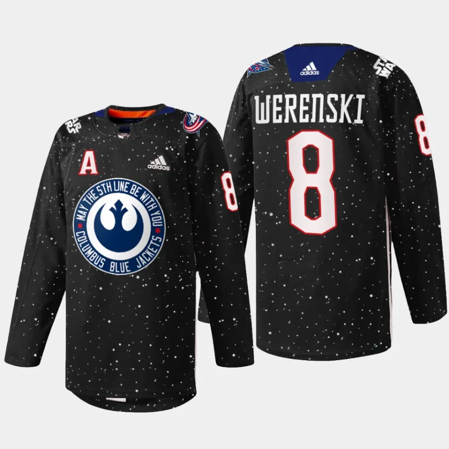 men blue jackets zach werenski 2023 exclusive edition star wars black jersey