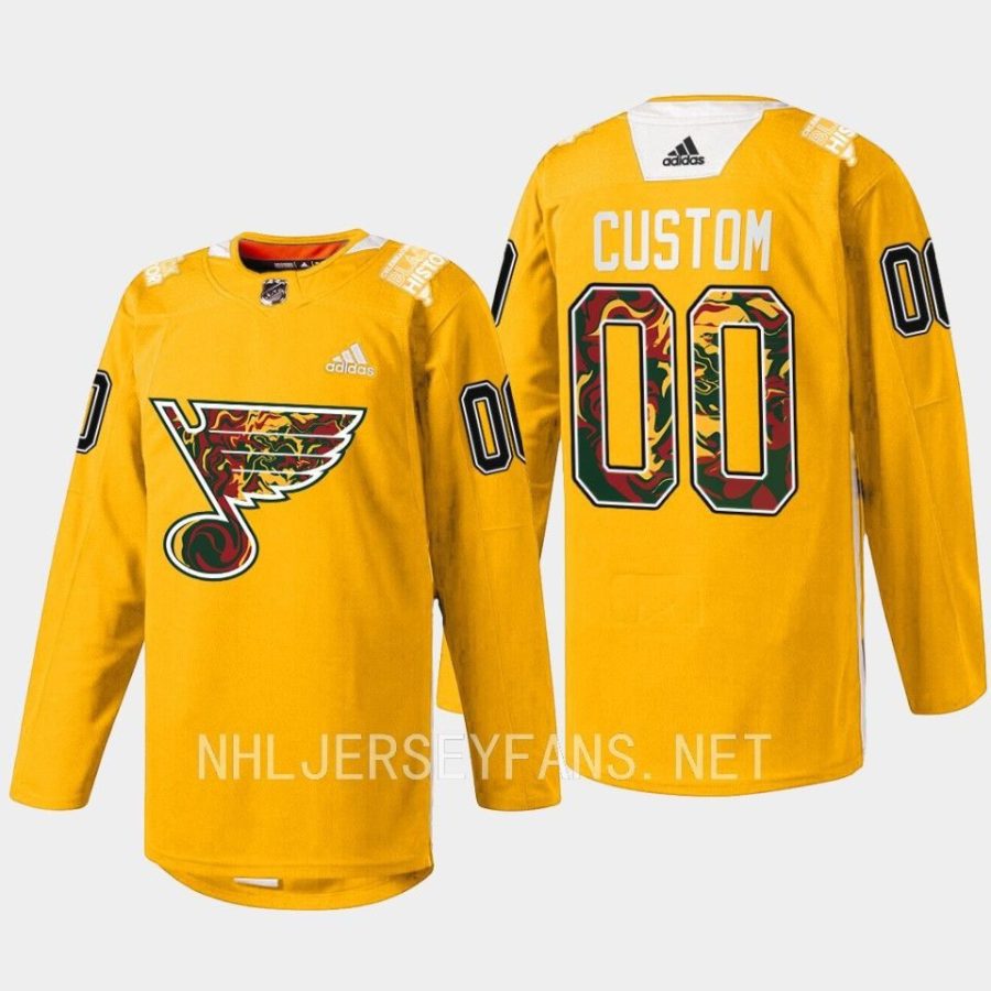 men blues custom 2023 warmup black history night yellow jersey