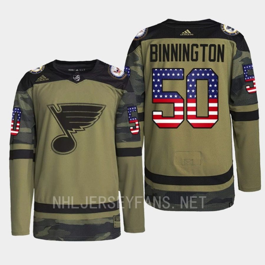 men blues jordan binnington warmup veterans day 2022 camo jersey